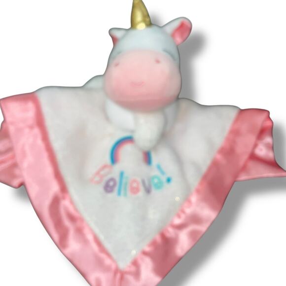 Magic Years Lovey Unicorn Believe Plush Security Blanket Satin Pink 13" Gift - Picture 3 of 11